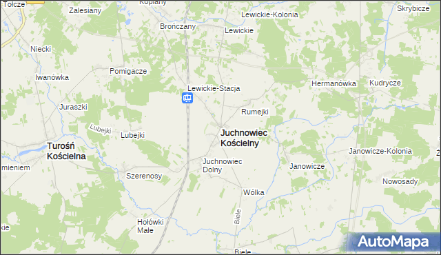mapa Juchnowiec Kościelny, Juchnowiec Kościelny na mapie Targeo