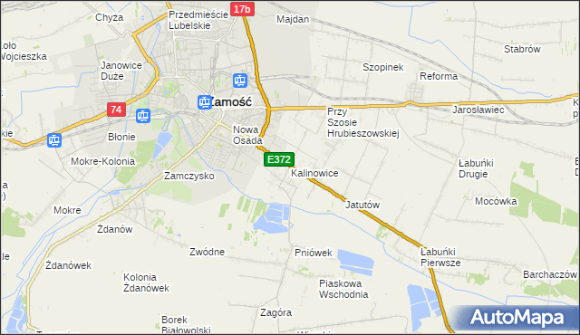 mapa Kalinowice gmina Zamość, Kalinowice gmina Zamość na mapie Targeo