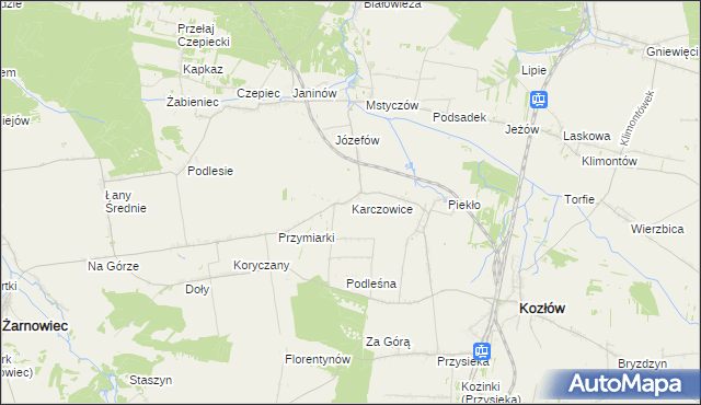 mapa Karczowice gmina Kozłów, Karczowice gmina Kozłów na mapie Targeo