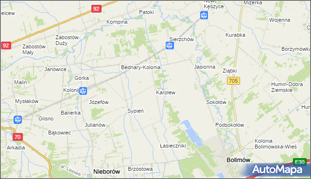 mapa Karolew gmina Nieborów, Karolew gmina Nieborów na mapie Targeo