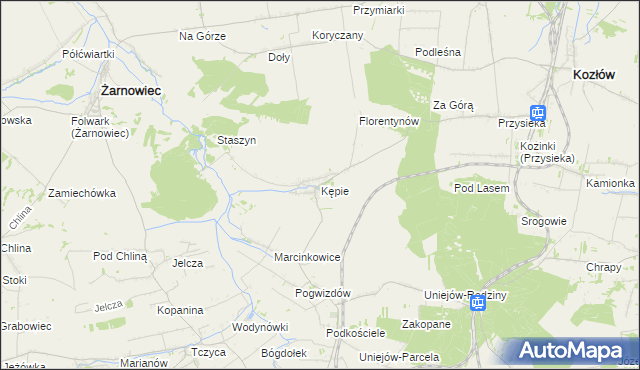 mapa Kępie gmina Kozłów, Kępie gmina Kozłów na mapie Targeo