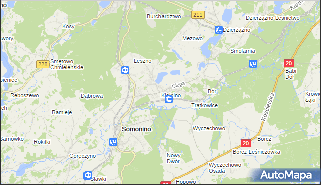 mapa Kiełpino gmina Kartuzy, Kiełpino gmina Kartuzy na mapie Targeo