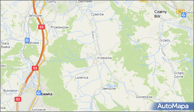 mapa Krzeszów gmina Kamienna Góra, Krzeszów gmina Kamienna Góra na mapie Targeo