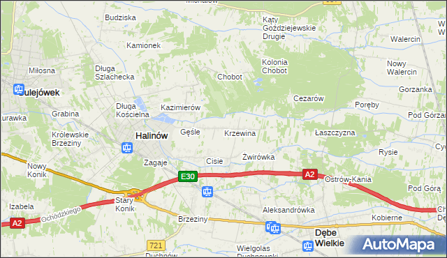 mapa Krzewina gmina Halinów, Krzewina gmina Halinów na mapie Targeo