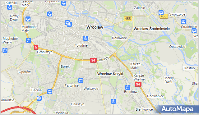 mapa Krzyki gmina Wrocław, Krzyki gmina Wrocław na mapie Targeo