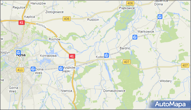 mapa Kubice gmina Nysa, Kubice gmina Nysa na mapie Targeo