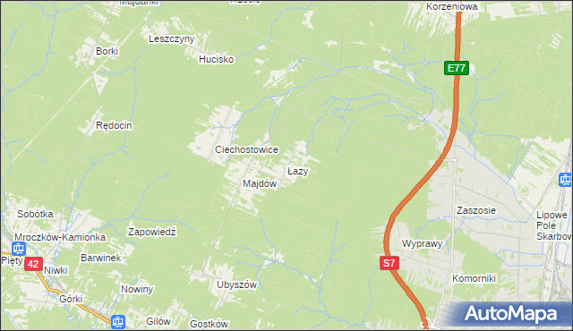 mapa Łazy gmina Szydłowiec, Łazy gmina Szydłowiec na mapie Targeo