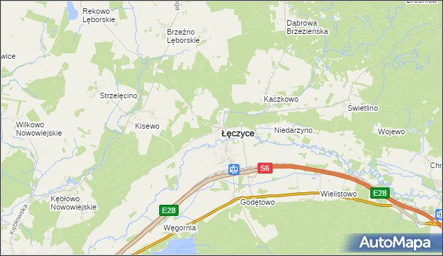 mapa Łęczyce powiat wejherowski, Łęczyce powiat wejherowski na mapie Targeo