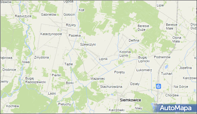 mapa Lipnik gmina Siemkowice, Lipnik gmina Siemkowice na mapie Targeo