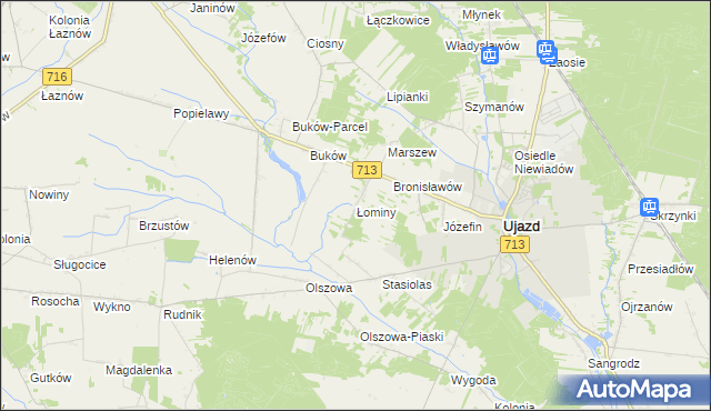 mapa Łominy gmina Ujazd, Łominy gmina Ujazd na mapie Targeo