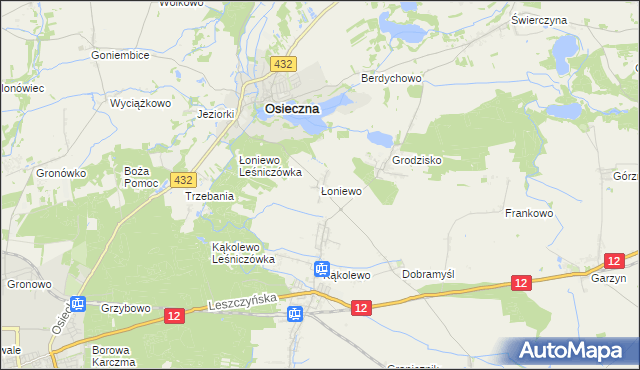 mapa Łoniewo gmina Osieczna, Łoniewo gmina Osieczna na mapie Targeo