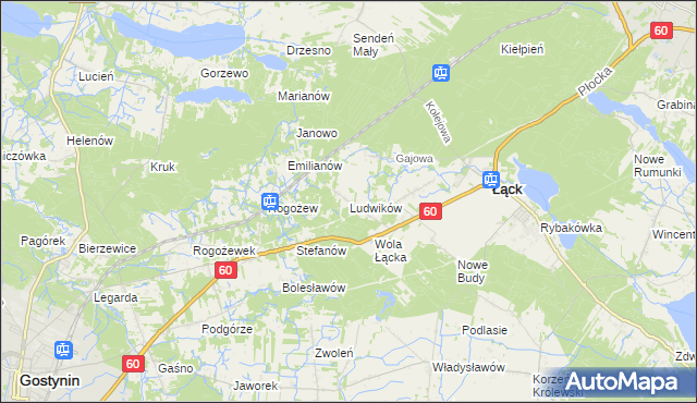 mapa Ludwików gmina Łąck, Ludwików gmina Łąck na mapie Targeo