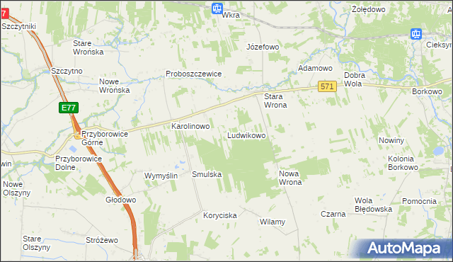 mapa Ludwikowo gmina Joniec, Ludwikowo gmina Joniec na mapie Targeo