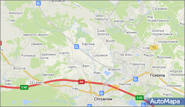 mapa Luszowice gmina Chrzanów, Luszowice gmina Chrzanów na mapie Targeo