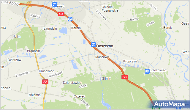 mapa Maszewo gmina Deszczno, Maszewo gmina Deszczno na mapie Targeo