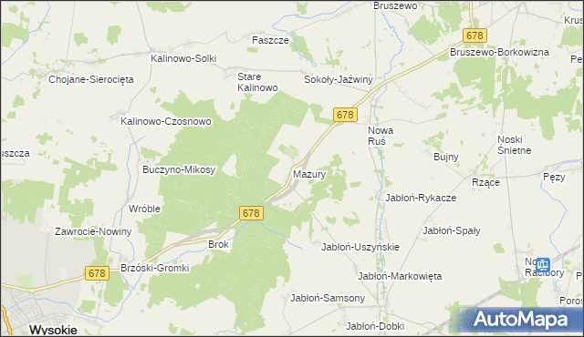 mapa Mazury gmina Wysokie Mazowieckie, Mazury gmina Wysokie Mazowieckie na mapie Targeo