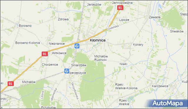 mapa Michałów gmina Kłomnice, Michałów gmina Kłomnice na mapie Targeo