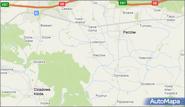 mapa Miechów gmina Perzów, Miechów gmina Perzów na mapie Targeo