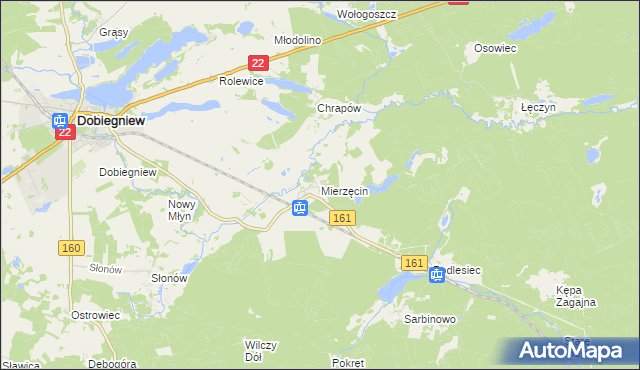 mapa Mierzęcin gmina Dobiegniew, Mierzęcin gmina Dobiegniew na mapie Targeo