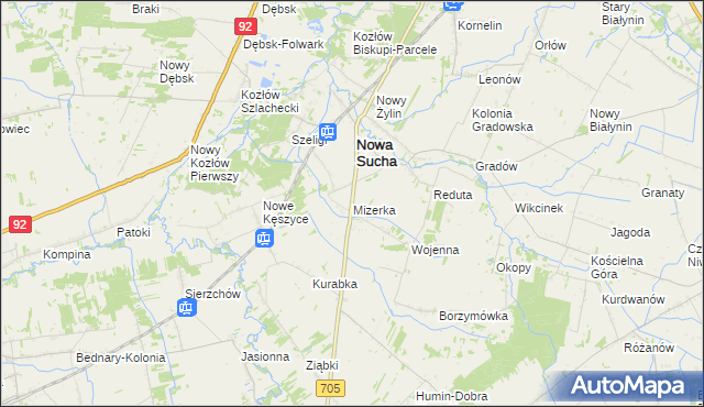 mapa Mizerka gmina Nowa Sucha, Mizerka gmina Nowa Sucha na mapie Targeo
