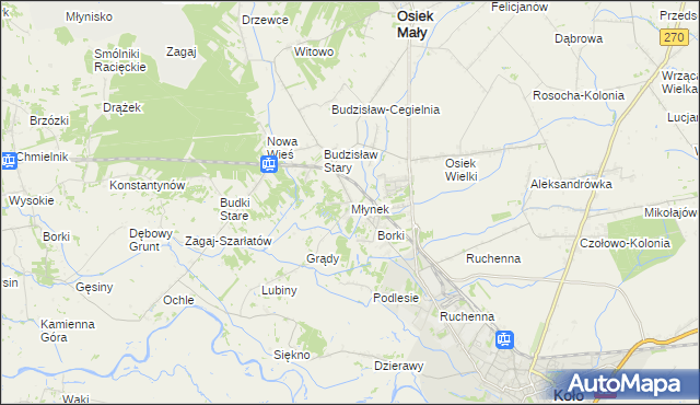 mapa Młynek gmina Osiek Mały, Młynek gmina Osiek Mały na mapie Targeo