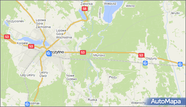 mapa Młyńsko gmina Szczytno, Młyńsko gmina Szczytno na mapie Targeo