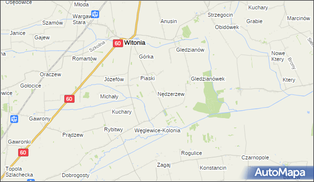 mapa Nędzerzew gmina Witonia, Nędzerzew gmina Witonia na mapie Targeo