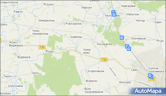 mapa Nowa Wieś gmina Warka, Nowa Wieś gmina Warka na mapie Targeo