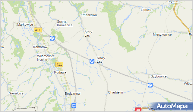 mapa Nowy Las gmina Głuchołazy, Nowy Las gmina Głuchołazy na mapie Targeo