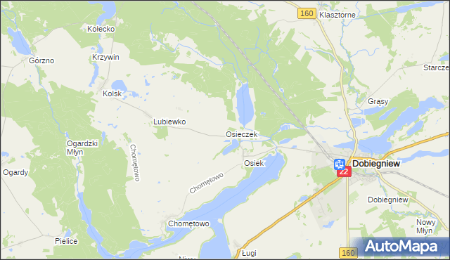 mapa Osieczek gmina Dobiegniew, Osieczek gmina Dobiegniew na mapie Targeo