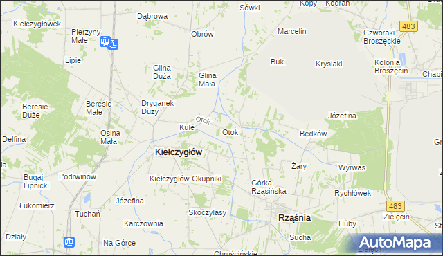 mapa Otok gmina Kiełczygłów, Otok gmina Kiełczygłów na mapie Targeo