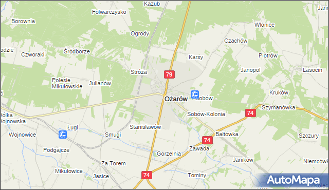 mapa Ożarów powiat opatowski, Ożarów powiat opatowski na mapie Targeo
