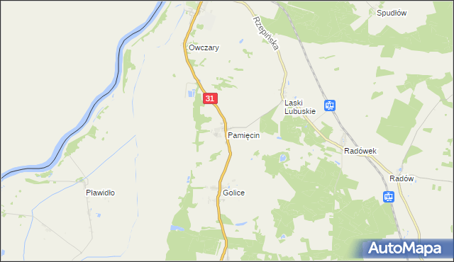 mapa Pamięcin gmina Górzyca, Pamięcin gmina Górzyca na mapie Targeo