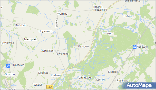 mapa Parsowo, Parsowo na mapie Targeo