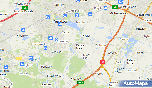 mapa Pęcice Małe, Pęcice Małe na mapie Targeo
