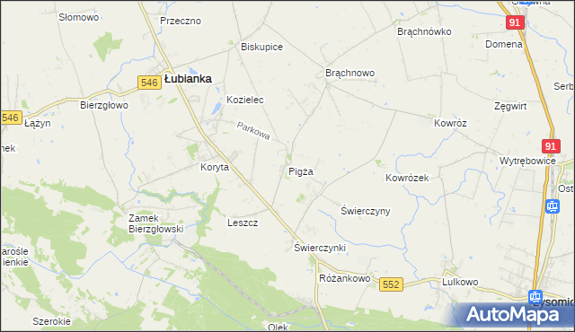 mapa Pigża gmina Łubianka, Pigża gmina Łubianka na mapie Targeo