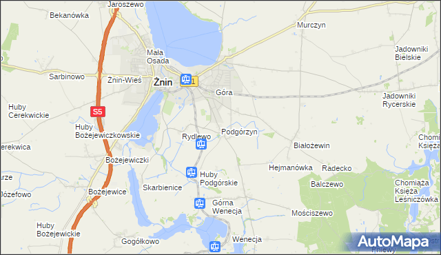 mapa Podgórzyn gmina Żnin, Podgórzyn gmina Żnin na mapie Targeo