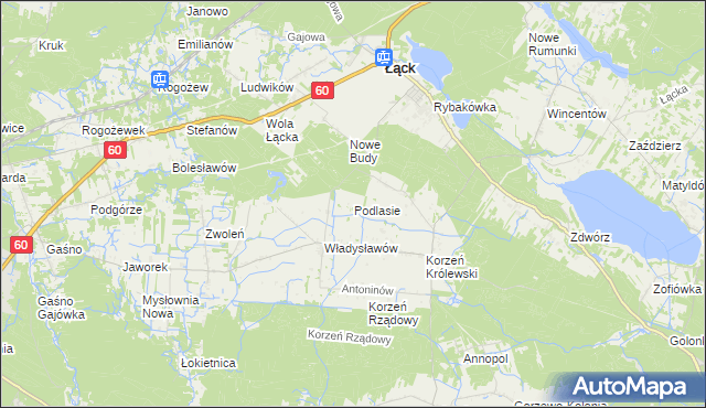 mapa Podlasie gmina Łąck, Podlasie gmina Łąck na mapie Targeo