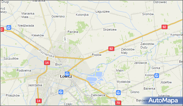 mapa Popów gmina Łowicz, Popów gmina Łowicz na mapie Targeo