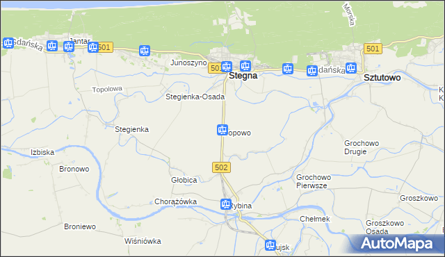 mapa Popowo gmina Stegna, Popowo gmina Stegna na mapie Targeo