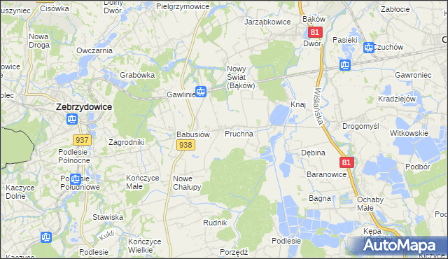 mapa Pruchna, Pruchna na mapie Targeo