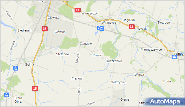 mapa Prusy gmina Jarocin, Prusy gmina Jarocin na mapie Targeo