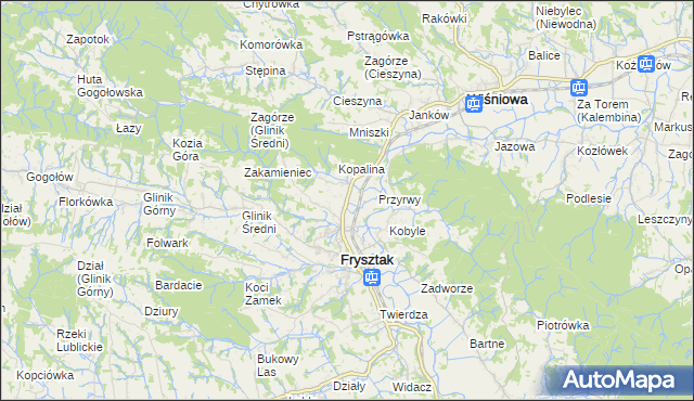 mapa Pułanki gmina Frysztak, Pułanki gmina Frysztak na mapie Targeo