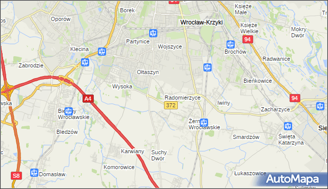 mapa Radomierzyce gmina Siechnice, Radomierzyce gmina Siechnice na mapie Targeo