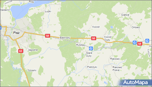 mapa Rybitwy gmina Pisz, Rybitwy gmina Pisz na mapie Targeo
