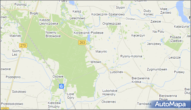 mapa Rysiny gmina Kłodawa, Rysiny gmina Kłodawa na mapie Targeo