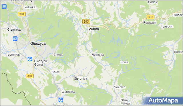 mapa Rzeczka gmina Walim, Rzeczka gmina Walim na mapie Targeo