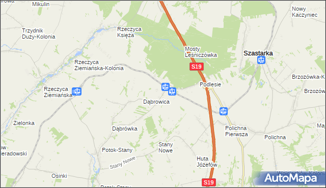 mapa Rzeczyca-Kolonia gmina Szastarka, Rzeczyca-Kolonia gmina Szastarka na mapie Targeo