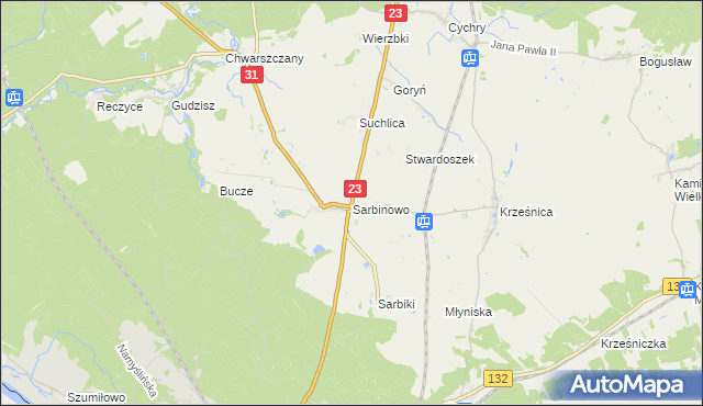 mapa Sarbinowo gmina Dębno, Sarbinowo gmina Dębno na mapie Targeo