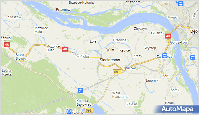mapa Sieciechów powiat kozienicki, Sieciechów powiat kozienicki na mapie Targeo